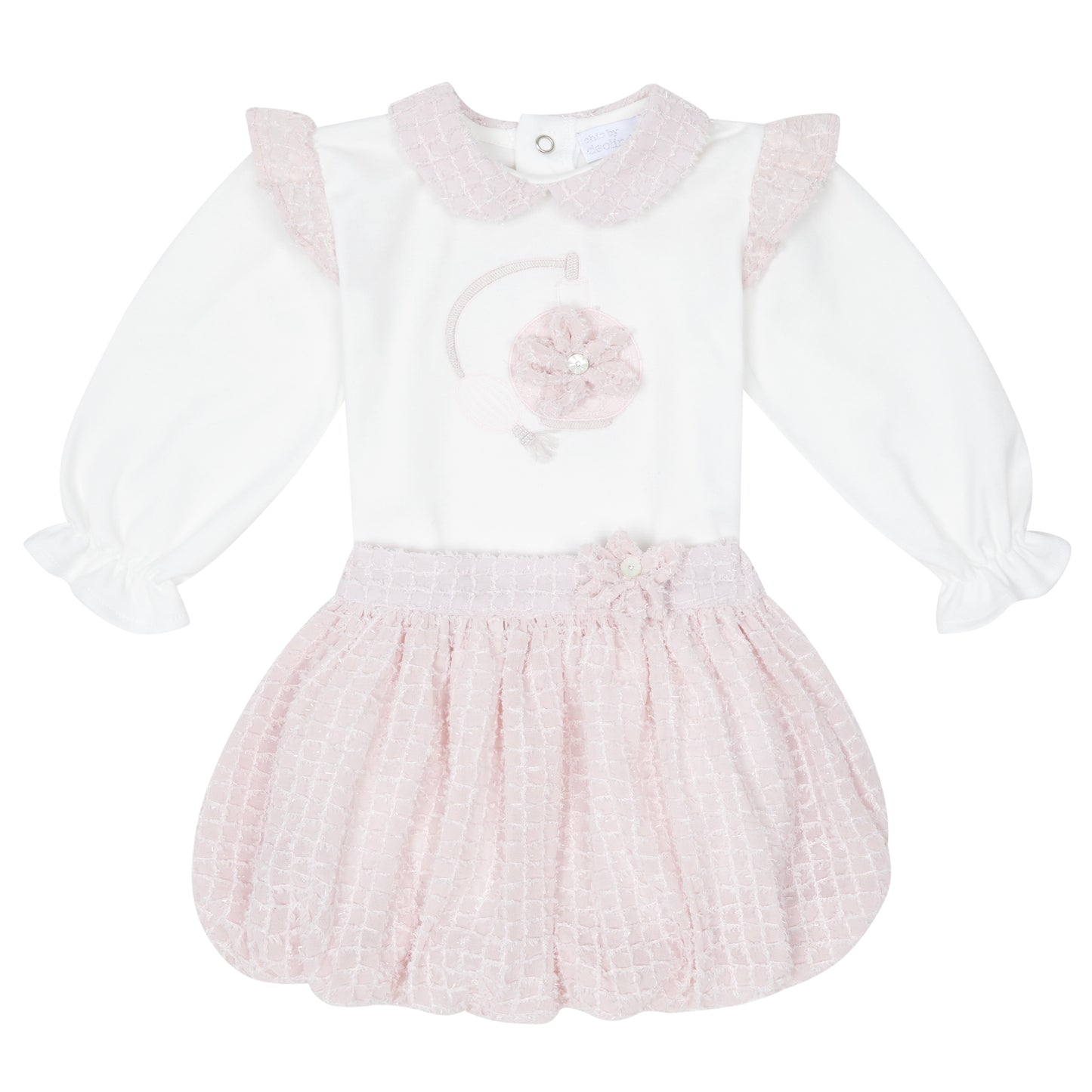 Deolinda girls pink puffball skirt with white cotton top 