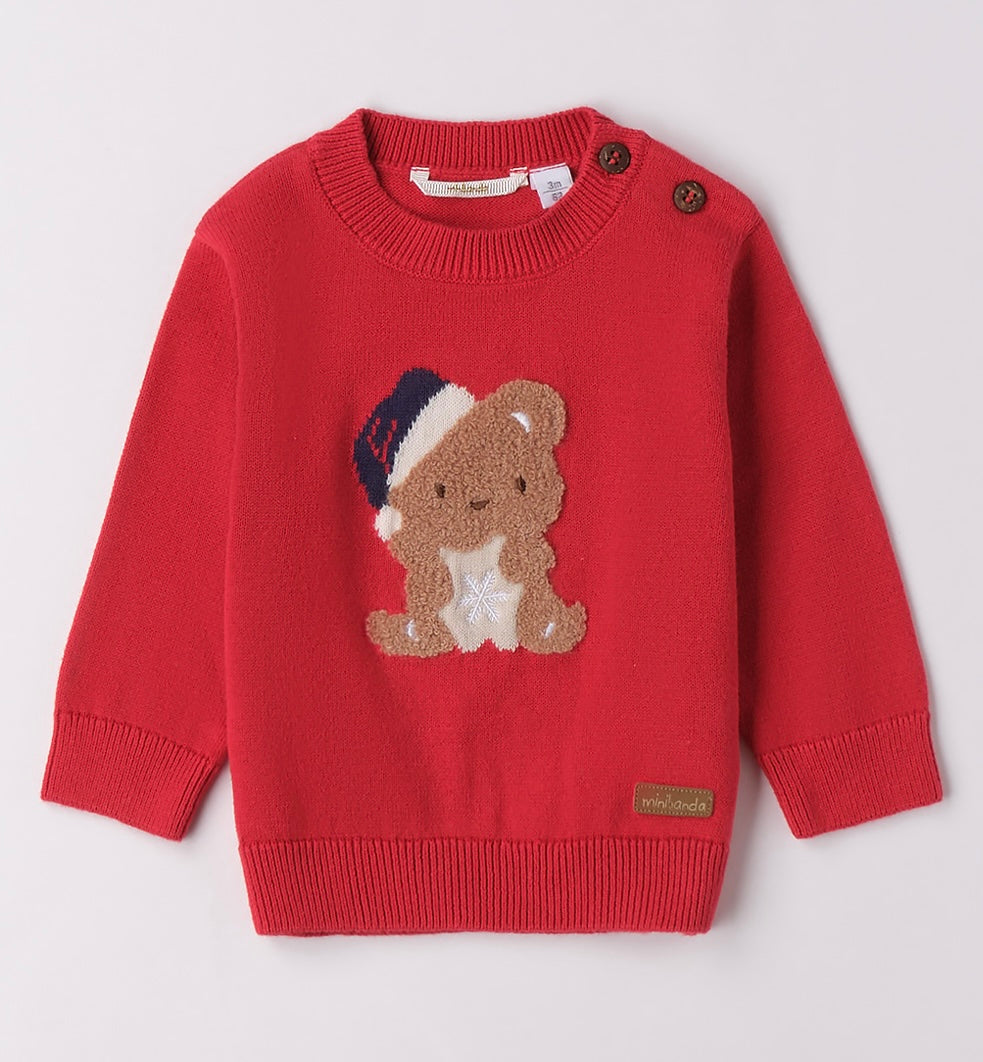 Minibanda Baby Boys Red Teddy Bear Christmas Jumper Baby