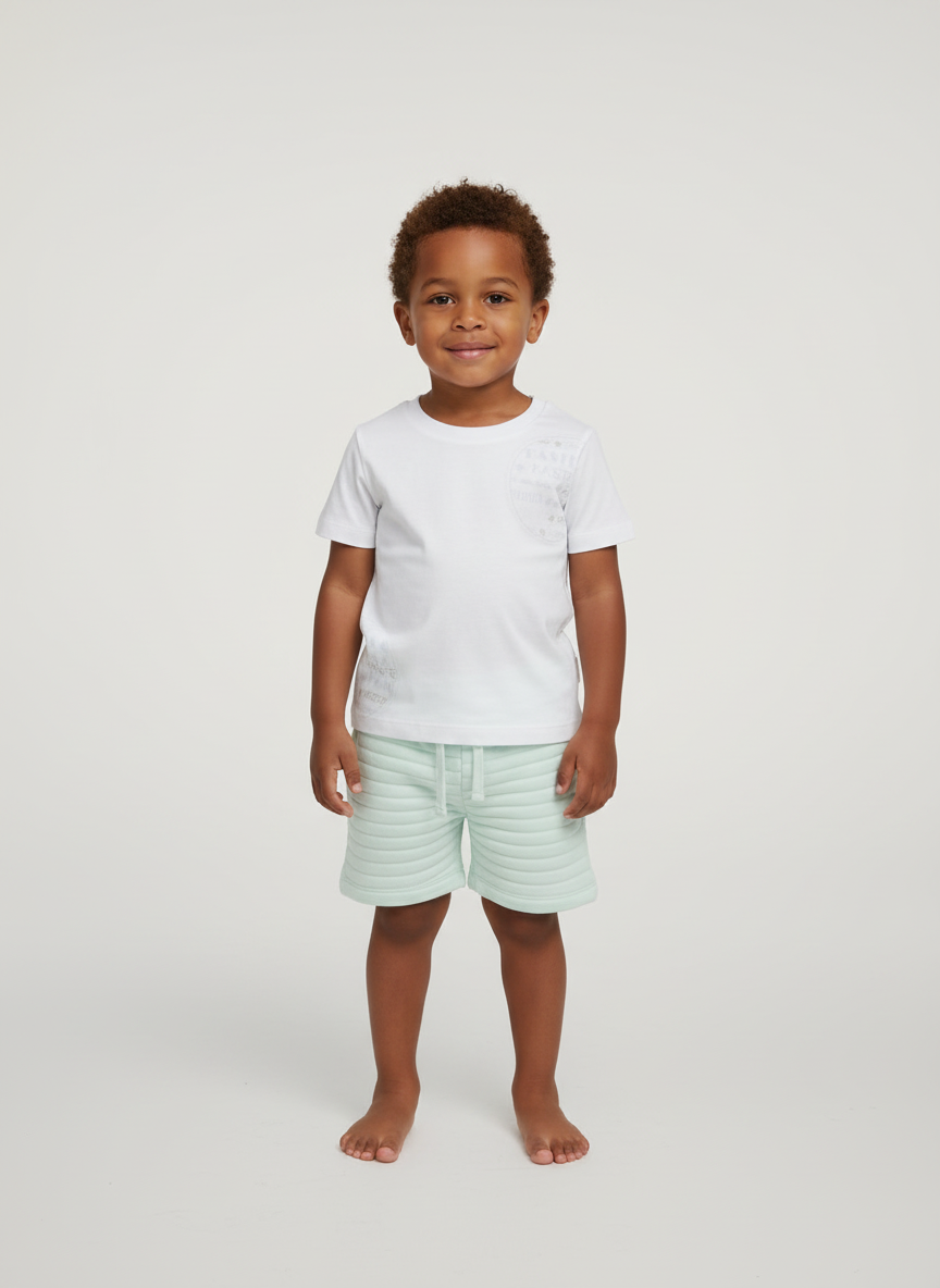 Pastels & Co boys white t shirt and mint green shorts 