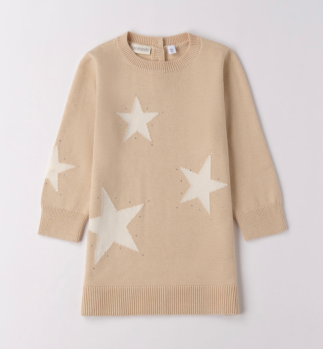 Sarabanda girls beige knitted jumper dress with cream star detail 