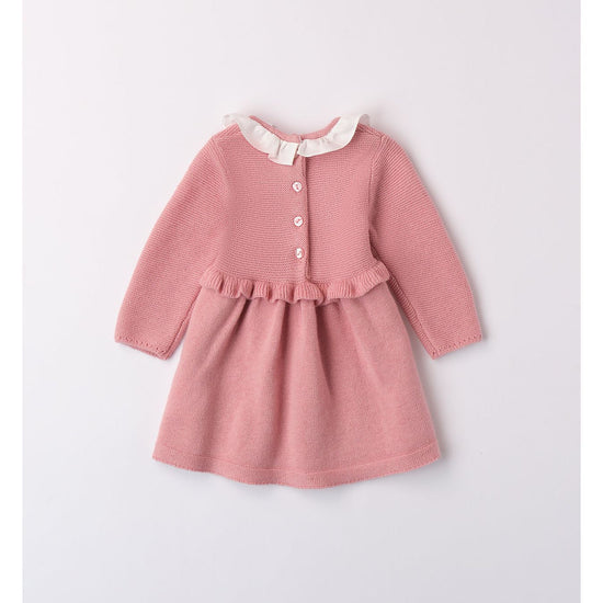 Baby girls Winter dress in dusky pink with ruffle collar and waistband- Adora Childrenswear