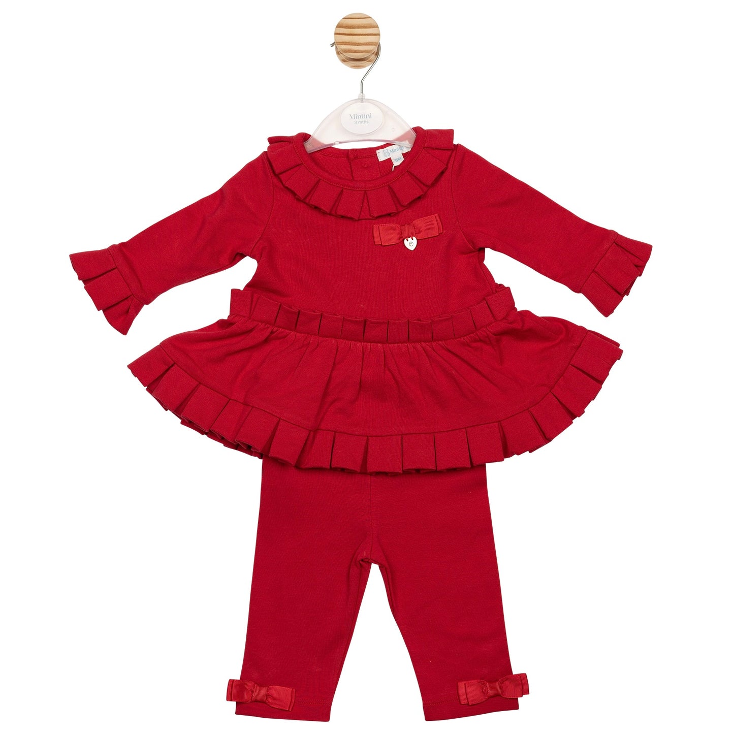 Mintini girls red leggings set with pleat detailing 