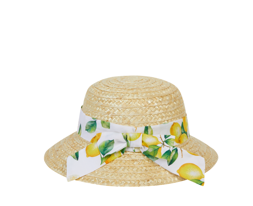 Deolinda girls summer straw hat with lemon print bow
