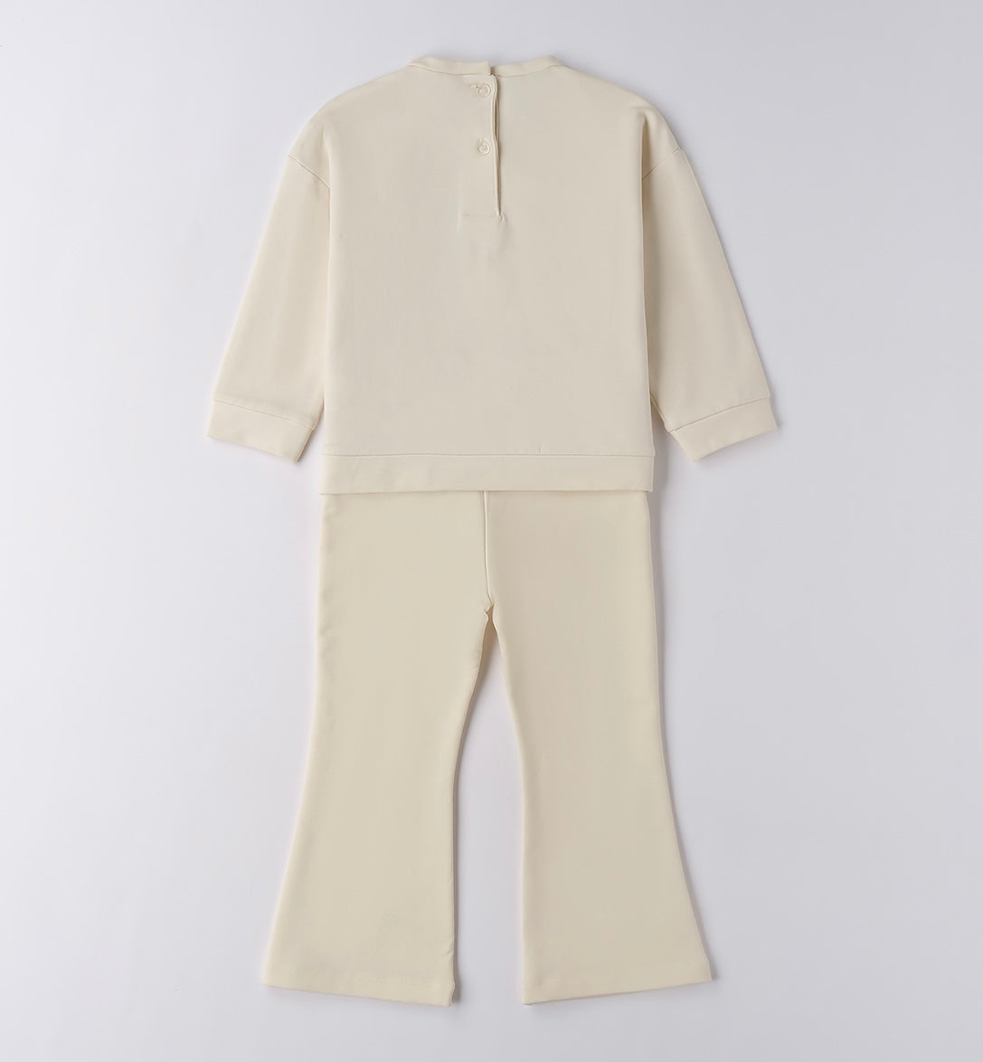 Sarabanda girls cream flared pant tracksuit with teddy bear detail 