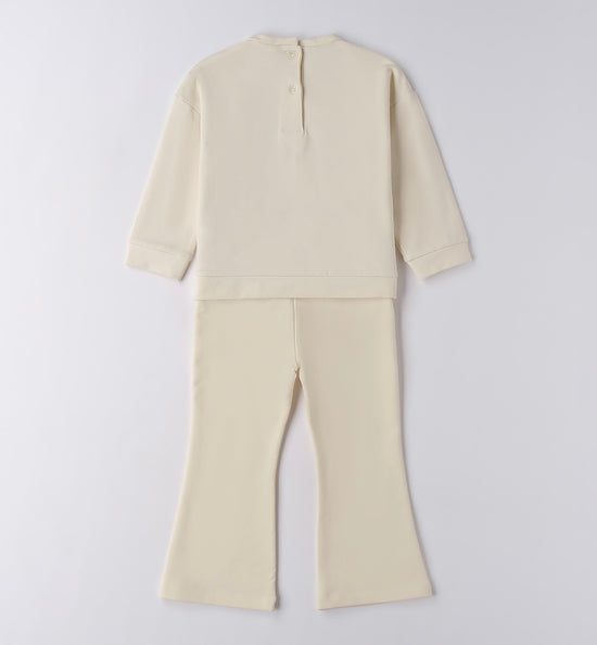 Sarabanda girls cream flared pant tracksuit with teddy bear detail 