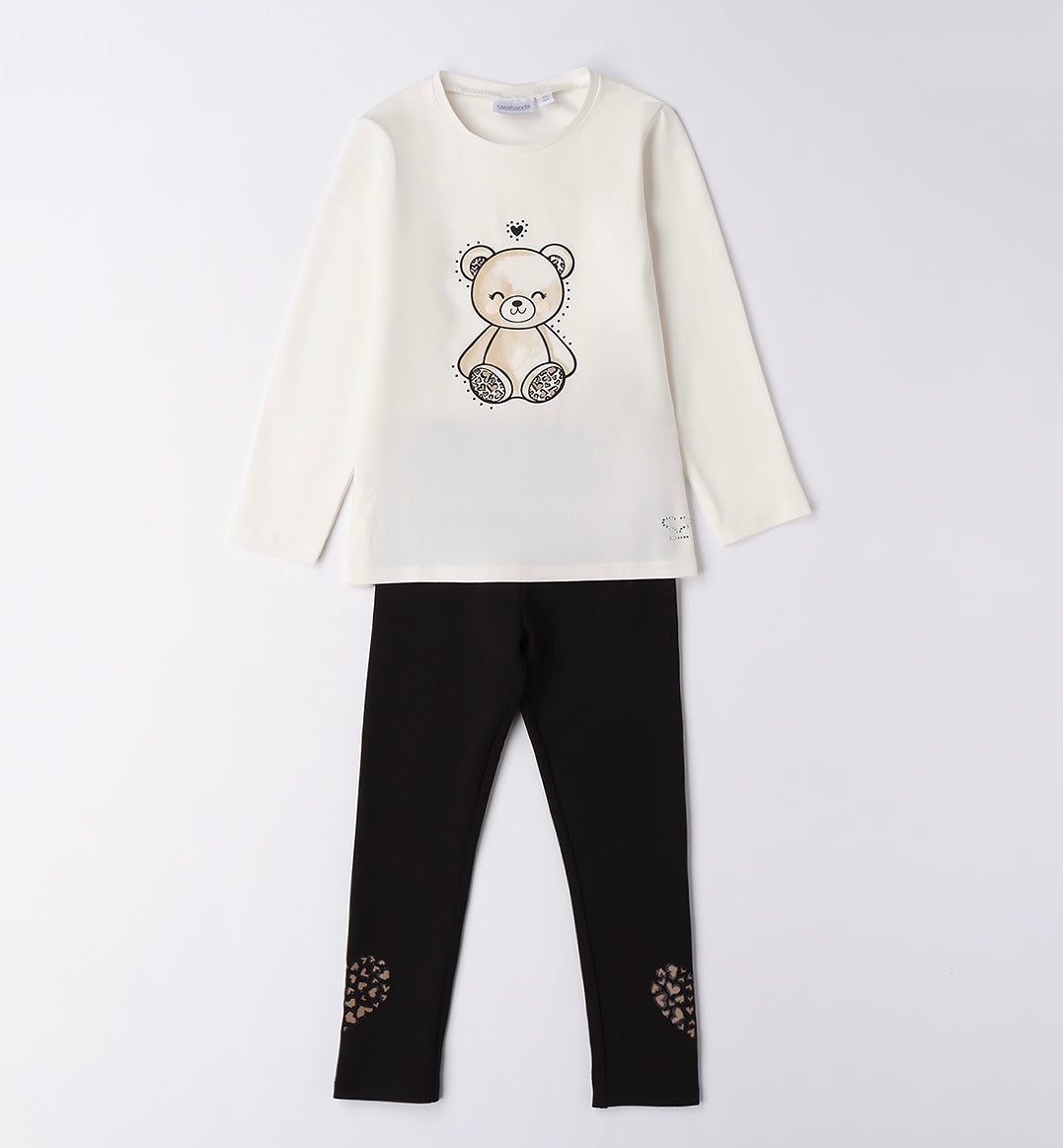 Sarabanda girls leggings set with teddy bear detail on the front 