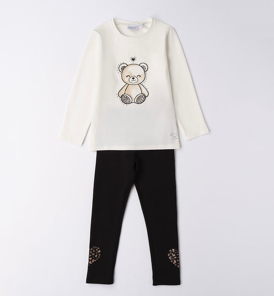 Sarabanda girls leggings set with teddy bear detail on the front 