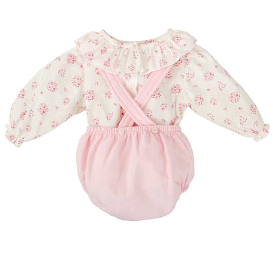 Babidu baby girls pink romper and floral blouse set 