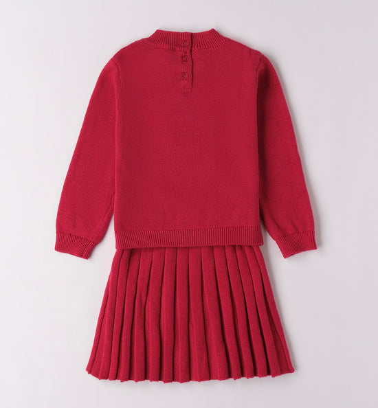 Sarabanda girls red knitted skirt set with squirrel detail 