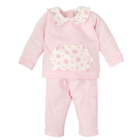 Babidu girls pink cotton tracksuit with floral detailing 
