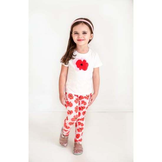 Load image into Gallery viewer, Catamini girls white cotton t shirt with red poppy flower detail 
