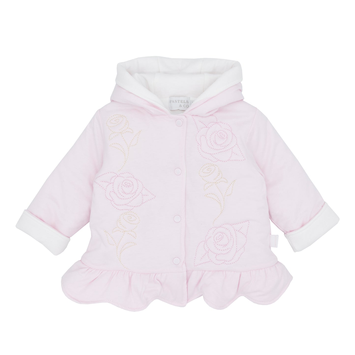 Pastels & Co AW25 baby girls pink jackets with rose embroidery detailing 