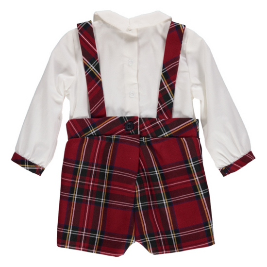 Piccola Speranza red tartan boys short all romper - Adora Childrenswear