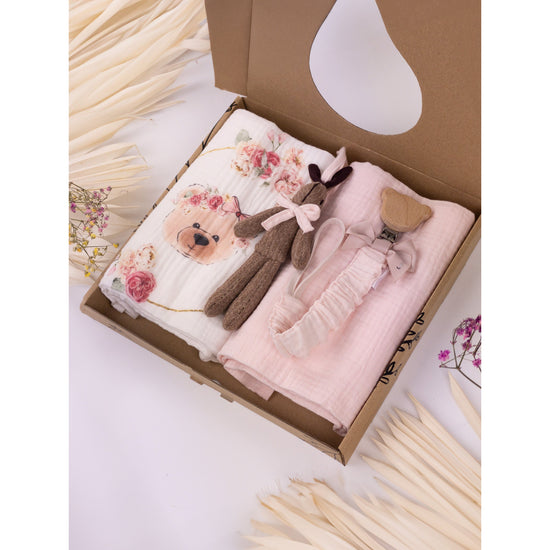 Baby girls gift set with cotton muslin cloths and dummy clip - Adora Childrenswear