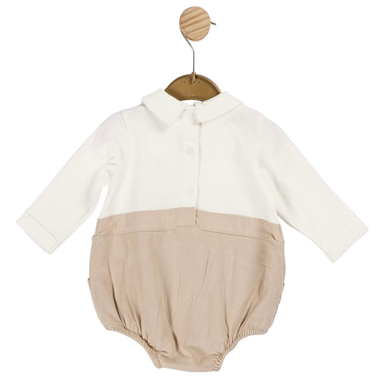 Mintini baby boys cotton beige and white romper - Adora Childrenswear 