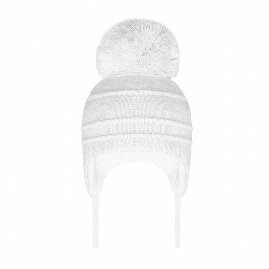 Unisex White cable knit pom pom hat 