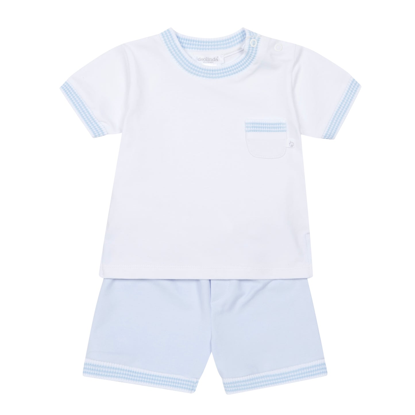 Deolinda boys pale blue shorts and white t shirt 