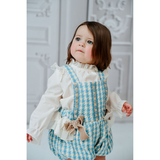Blue Dogtooth Romper And Blouse 3278 - Lala Kids 