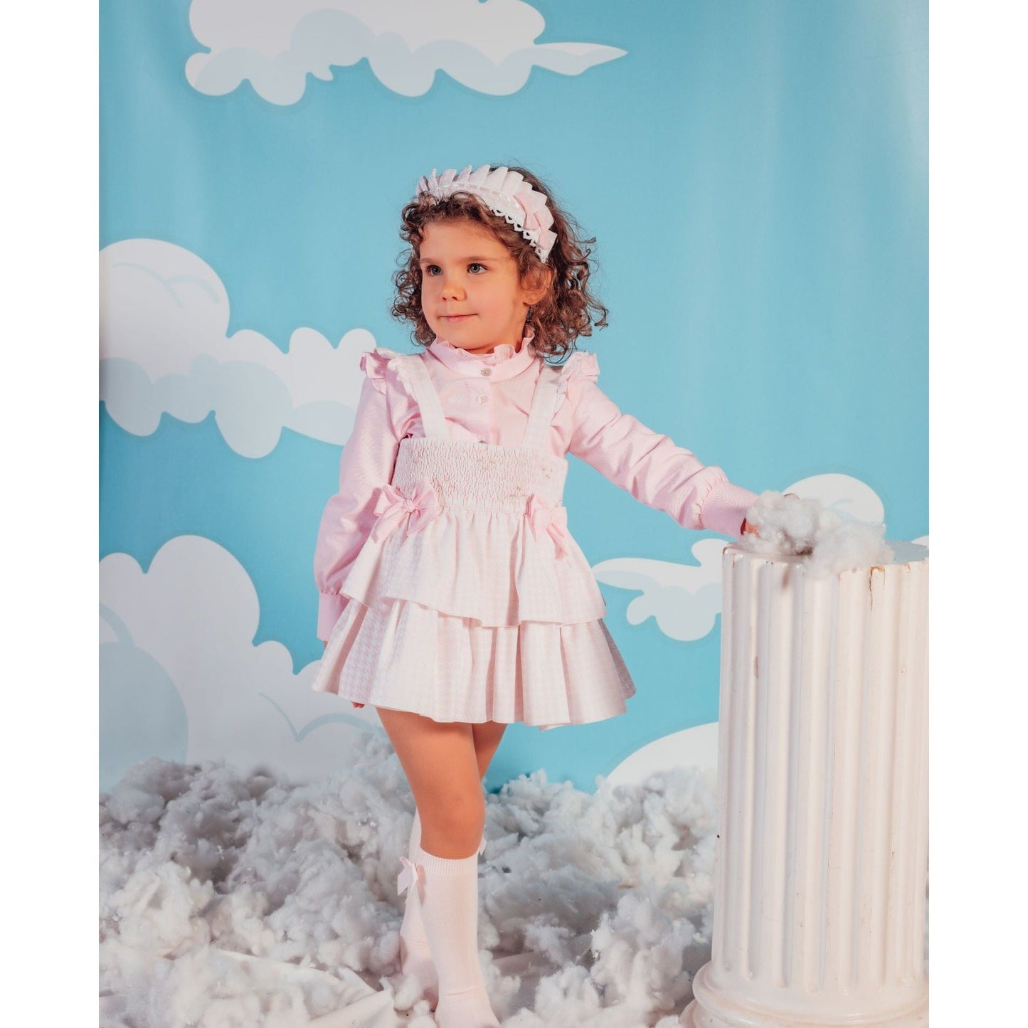 Pink Dogtooth Dress And Blouse 3279 - Lala Kids 