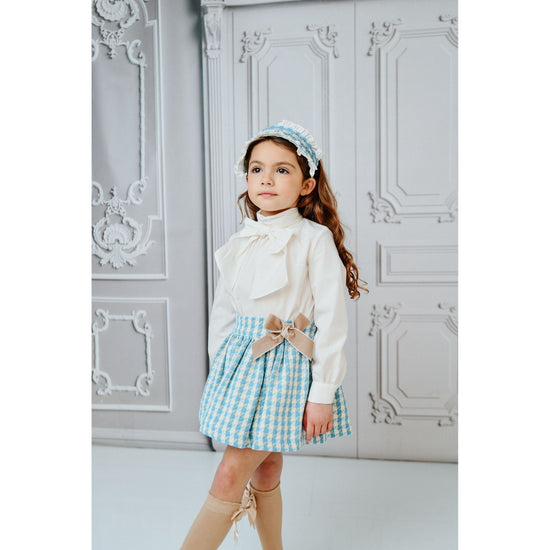 Blue Dogtooth Skirt And Blouse 3280 - Lala Kids 
