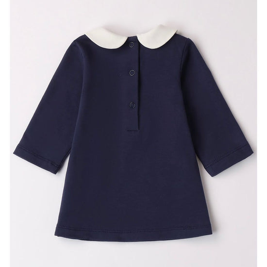 Baby girls navy dress with embroidered collar and popper fastening - Adora Childrenswear 