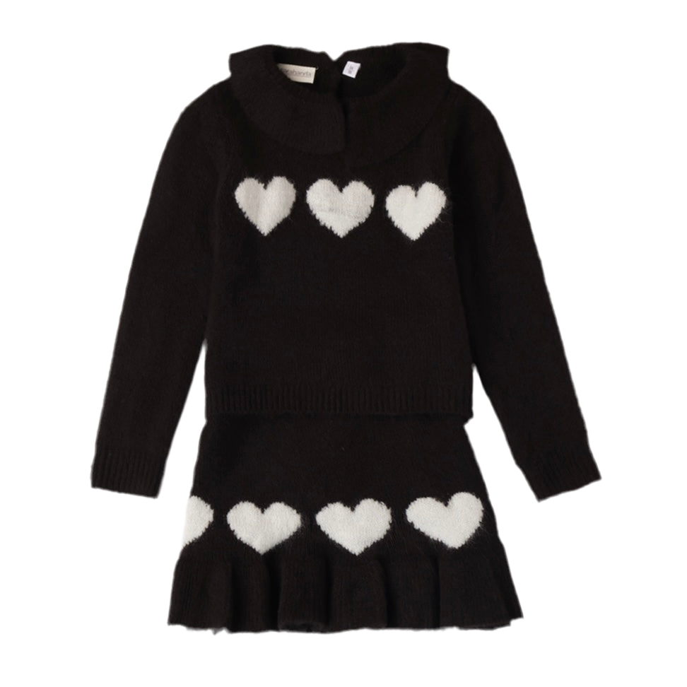 Girls black knitted skirt set with live heart detailing - Adora Childrenswear