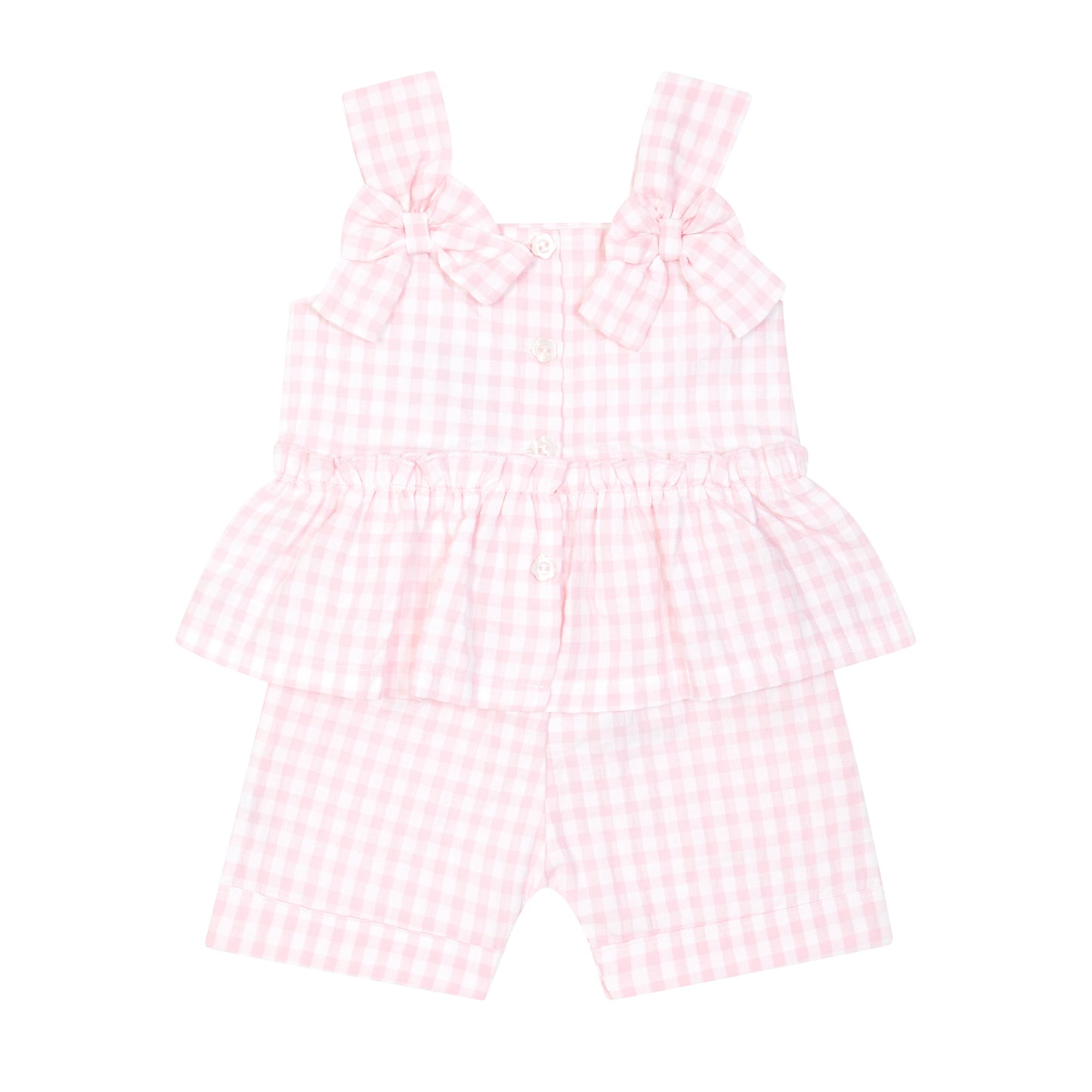Pastels & Co girls pink gingham shorts set 