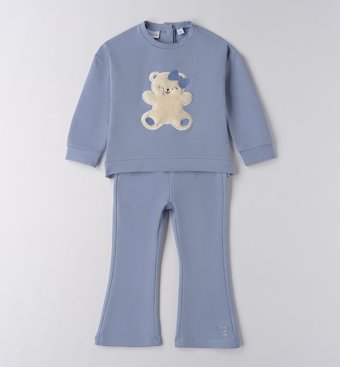 Sarabanda girls flared jogging set in blue with teddy bear detail 
