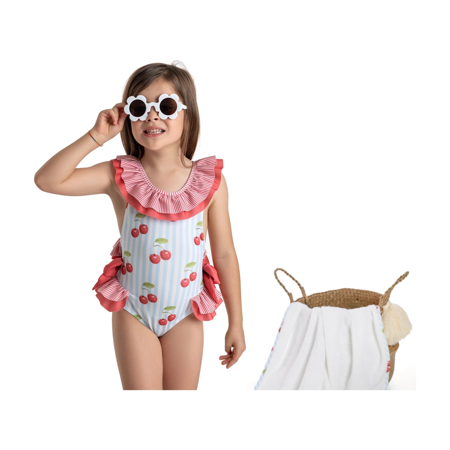Load image into Gallery viewer, Cherries swim costume for girls by Meia Pata - Adora
