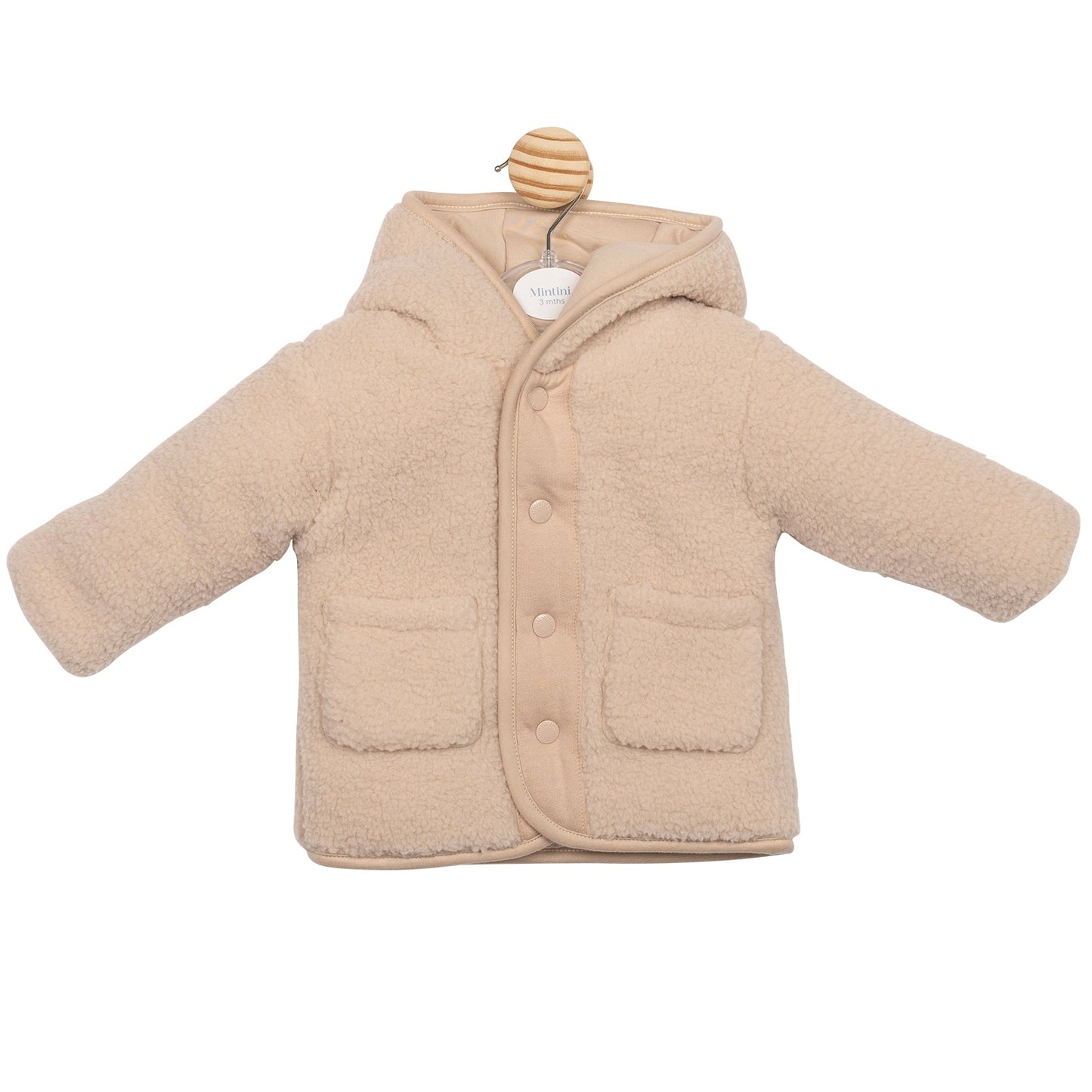 Mintini boys fleece coat with hood in beige 