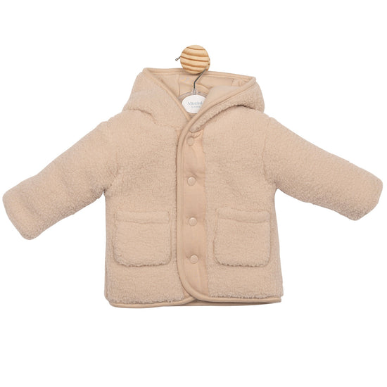 Mintini boys fleece coat with hood in beige 