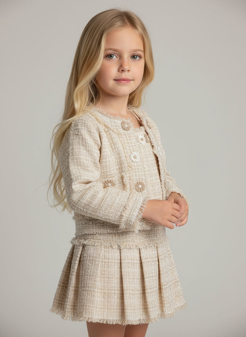 Girl beige dress and matching jacket 