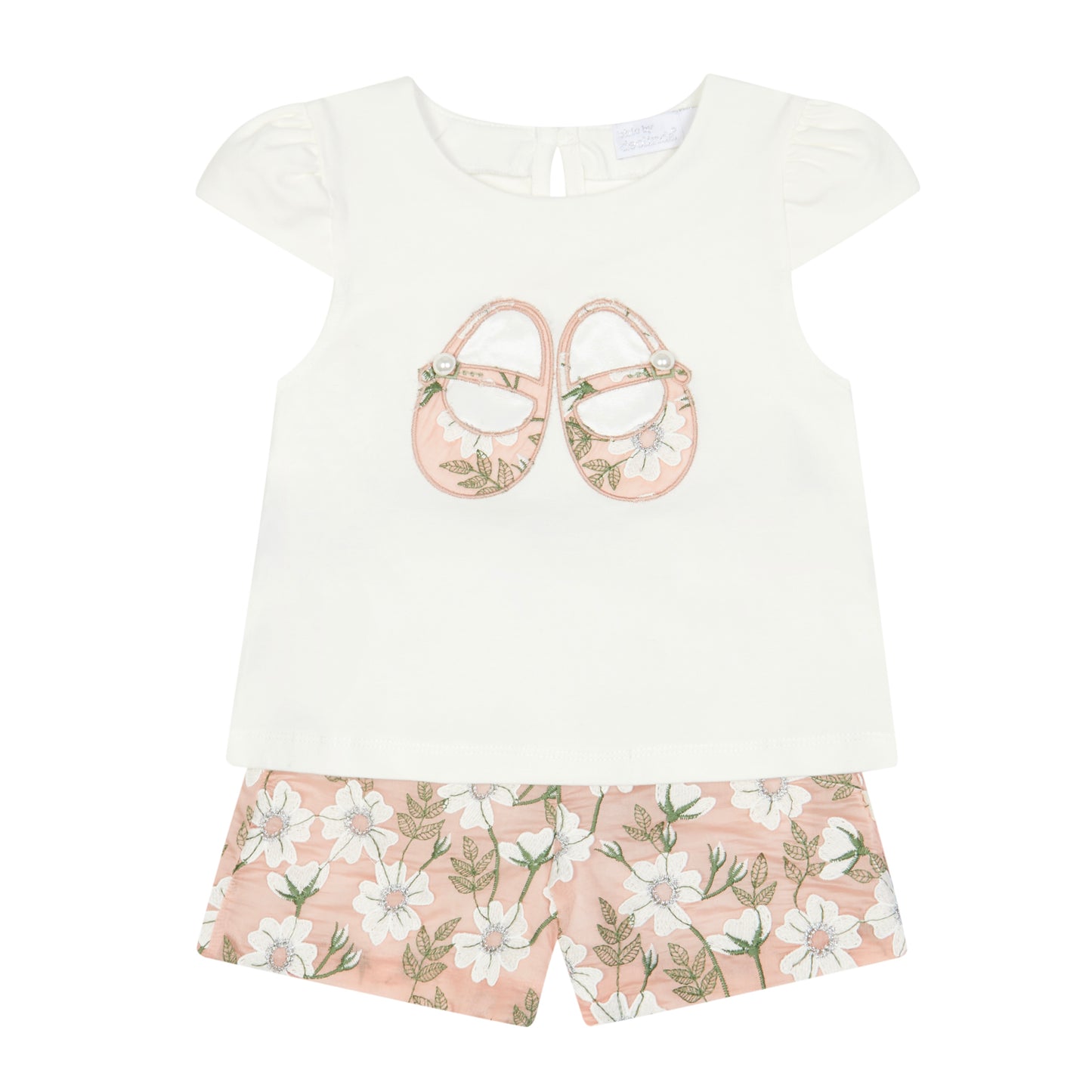 Chic by Deolinda - girls dusky pink shorts with floral embroidery detailing and matching cotton t shirt 
