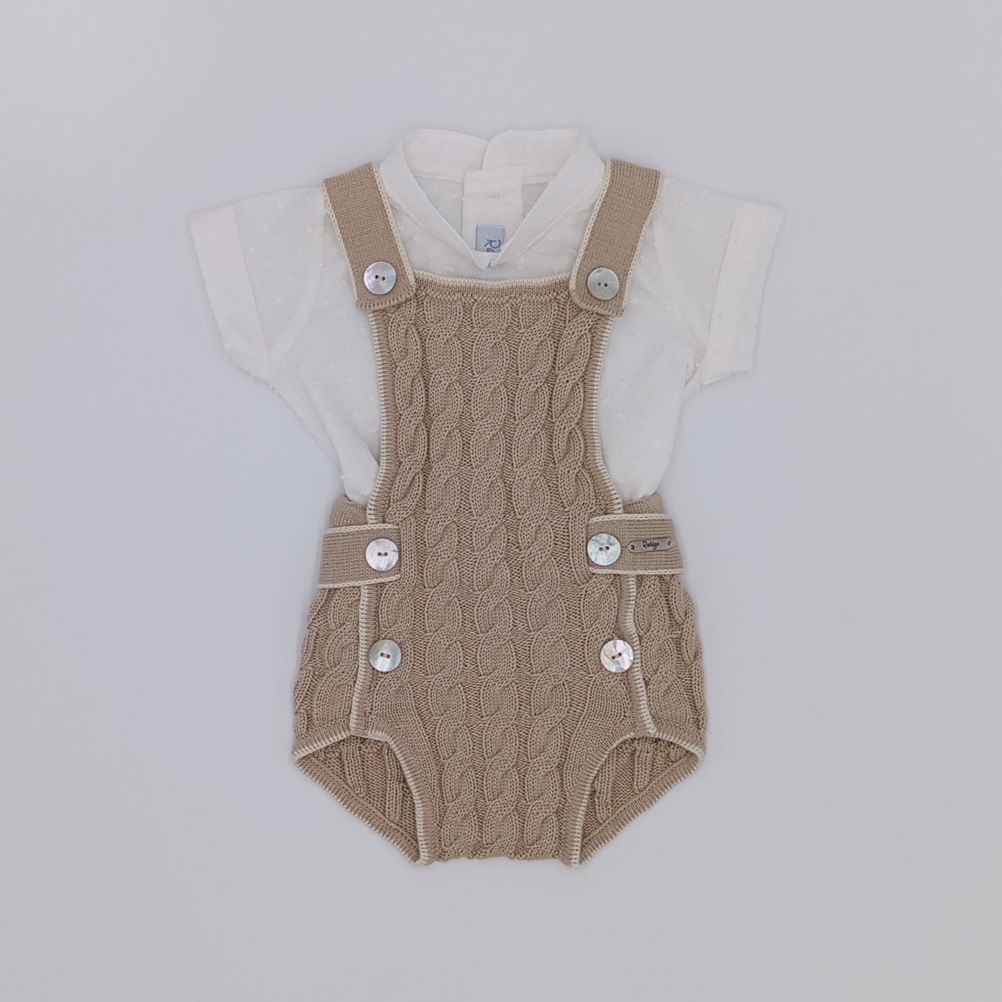 Baby boys camel and cream knitted romper and shirt - Rahigo