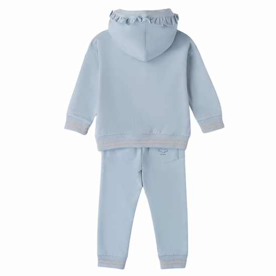 Little girls pale blue tracksuit with ruffles on the hood - Adora Childrenswear