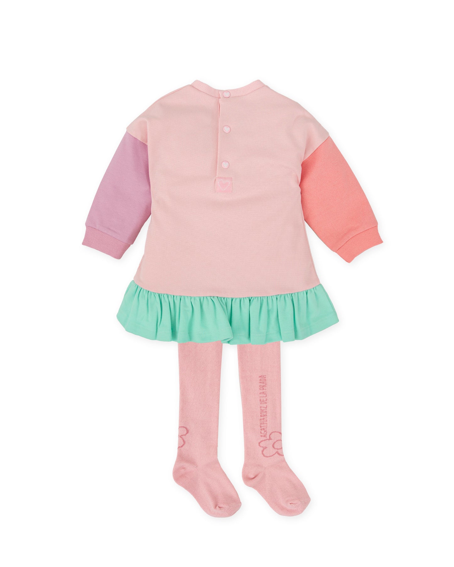 Agatha De La Prada girls pink, lilac and mint dress with matching tights 