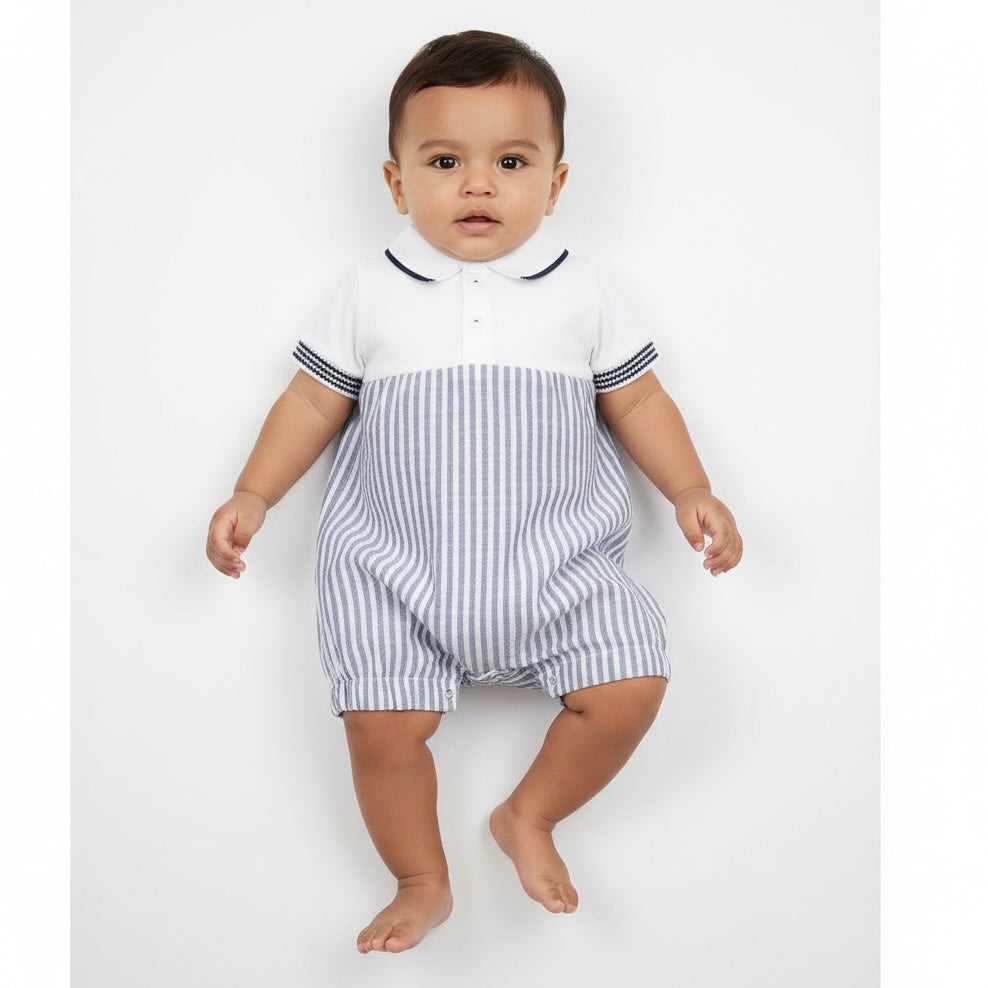 Deolinda baby boys navy and white romper 