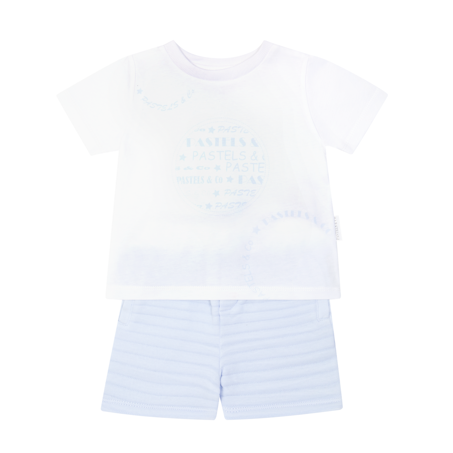 Pastels & Co boys pale blue shorts and white cotton round neck t shirt set 