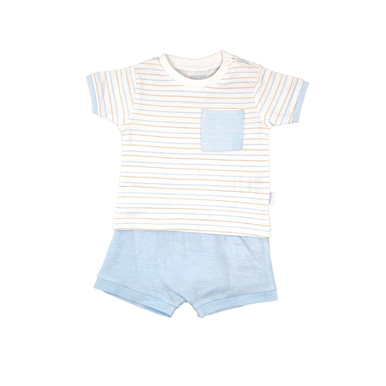 Baby boys pale blue shorts set by Spanish brand Babybol - Adora Childrenswear