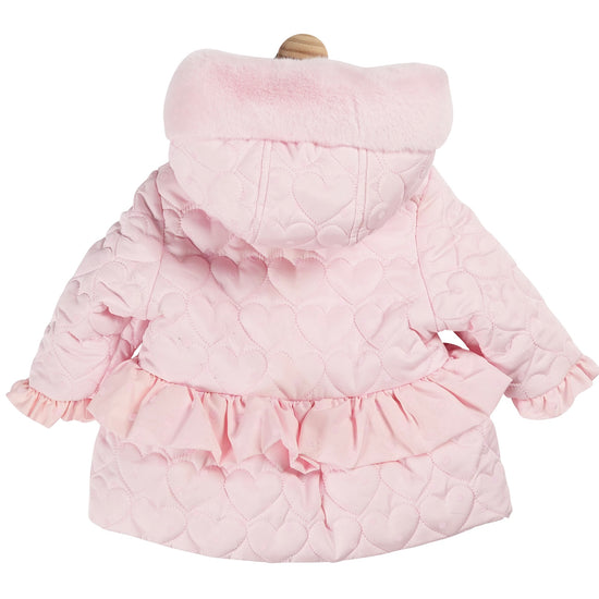 Girls pink Winter coat with love heart pattern from Mintini Baby - Adora Childrenswear 