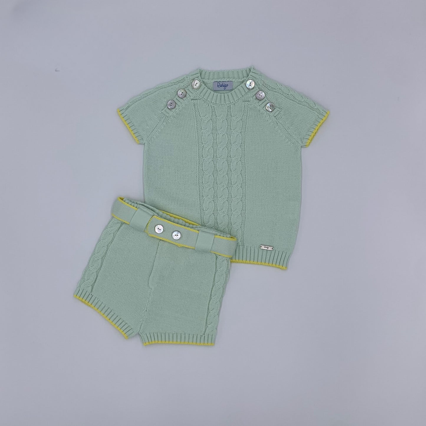 Load image into Gallery viewer, Rahigo mint green and yellow boys shorts set - Adora Childrenswear
