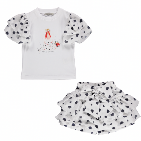 Piccola Speranza girls white ruffle shorts and matching t shirt - Adora Childrenswear