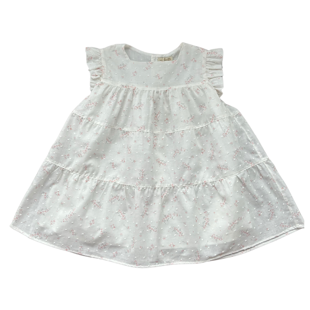 Girls white Summer dress with pale pink flowers - Adora Childrenswear