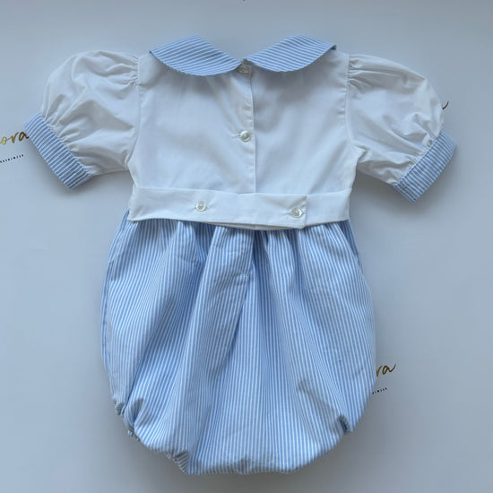 Baby boys blue and white classic romper by Meraki - Adora Childrenswear