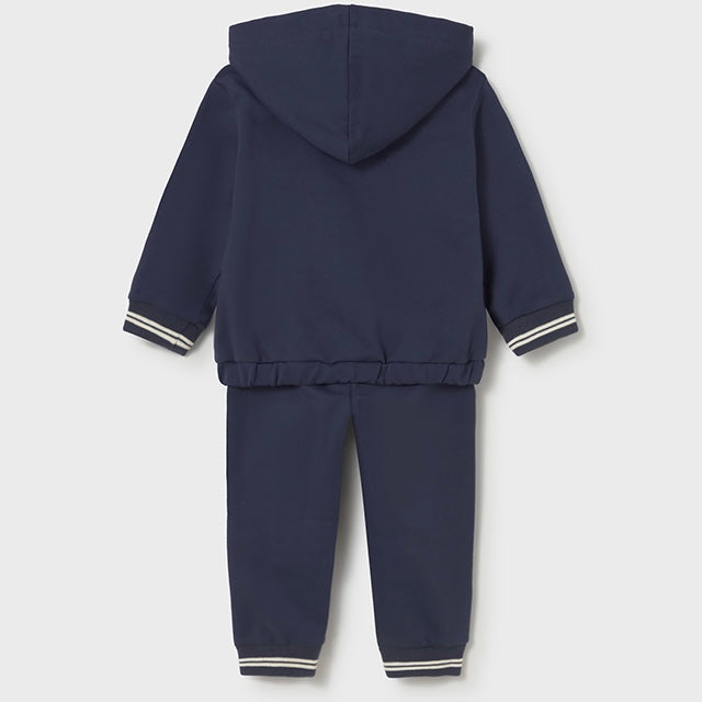 Mayoral boys navy tracksuit with white striped detail on the cuffs and ankles 