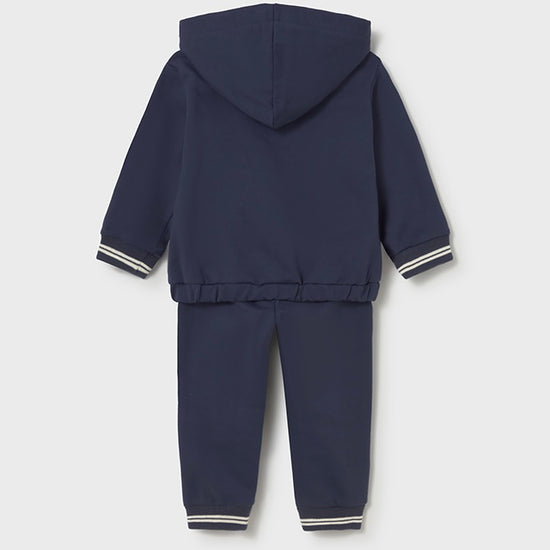 Mayoral boys navy tracksuit with white striped detail on the cuffs and ankles 