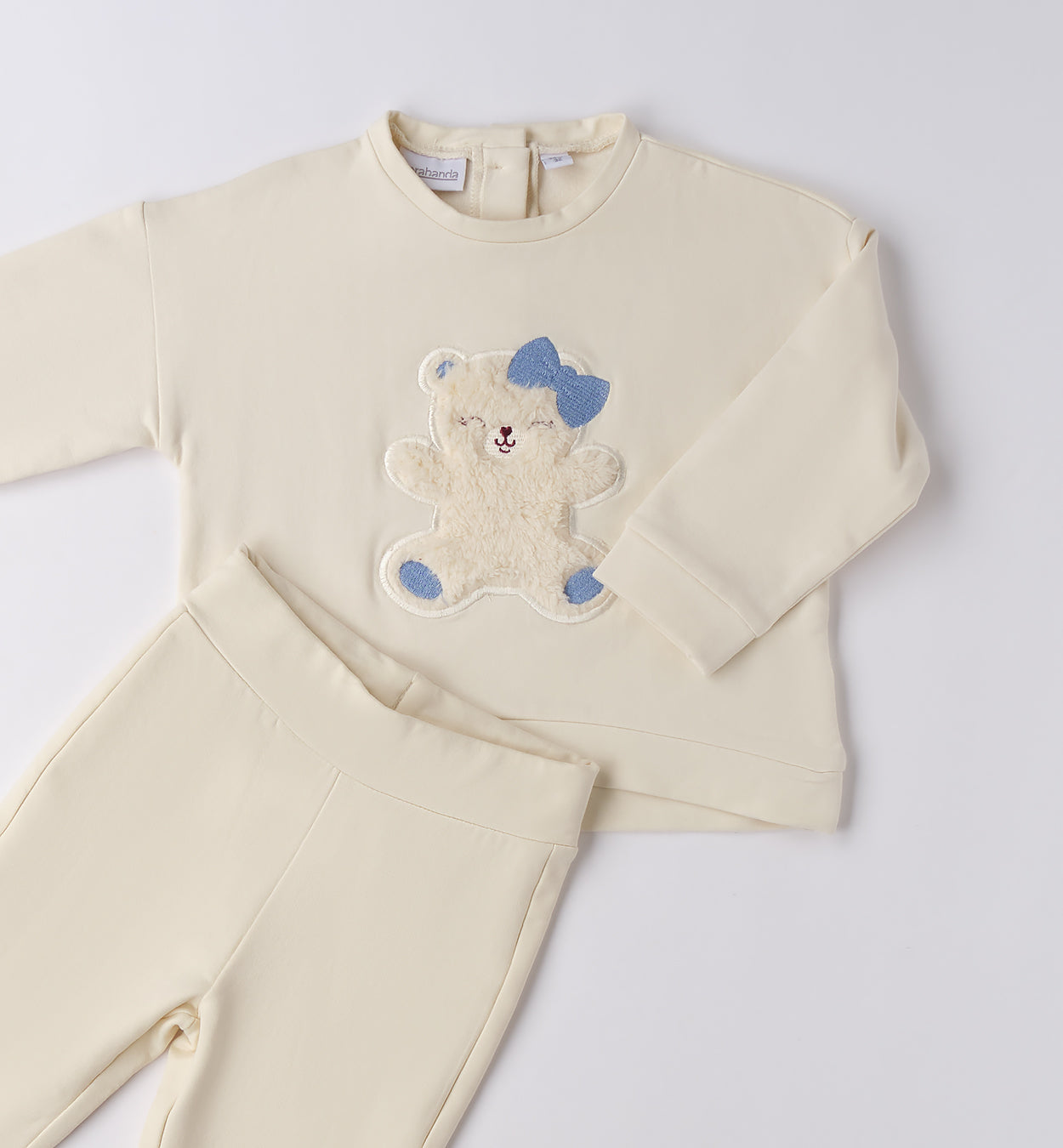Sarabanda girls cream flared pant tracksuit with teddy bear detail 