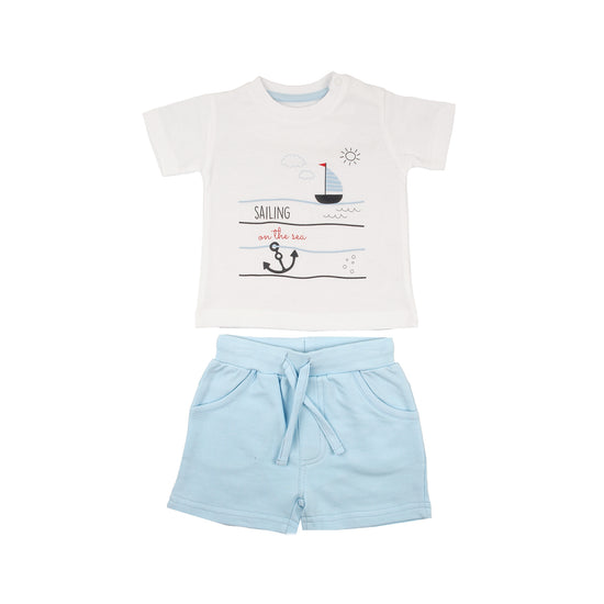 Boys casual summer T-shirt and pale blue shorts set - Adora Childrenswear 