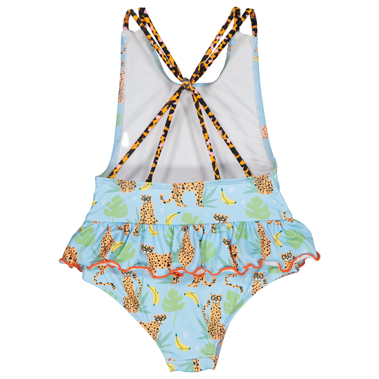 Girls pale blue swim costume with jungle print - Adora