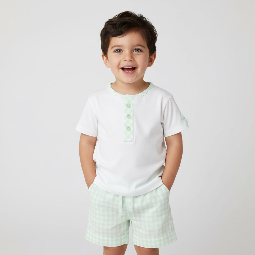 Pastels & Co boys mint green gingham shorts set 